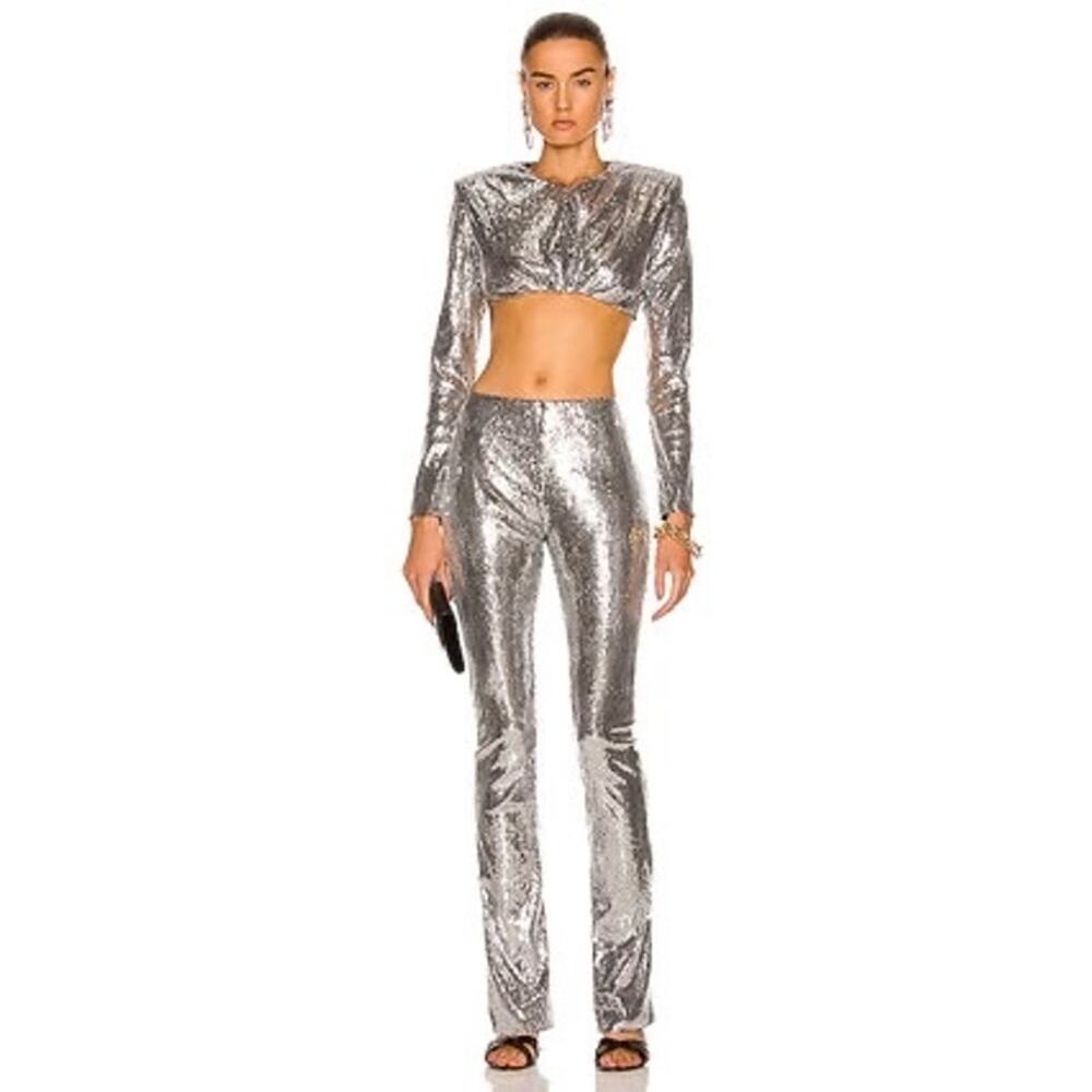 DANIELE CARLOTTA Sequin Crop Top in silver size 38